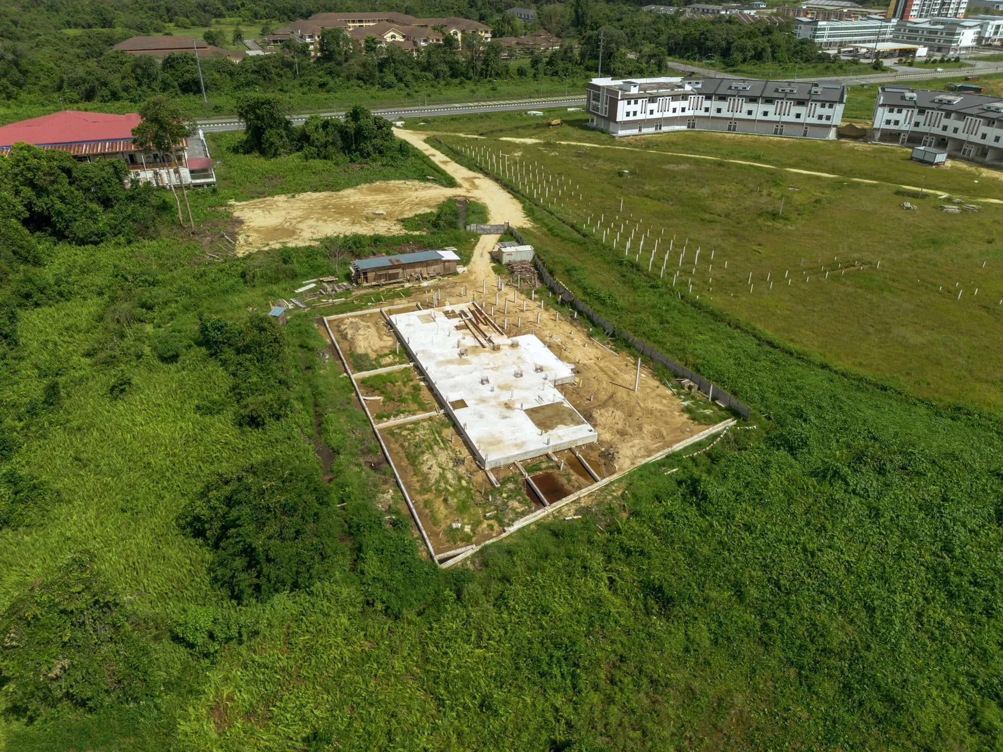 Aerial view of the new NBBS monastery foundation and construction site