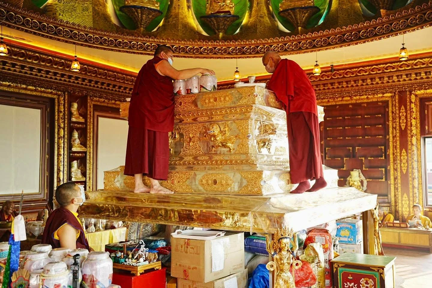 Sacred vase containing Kyabje Rinpoche's bone relic